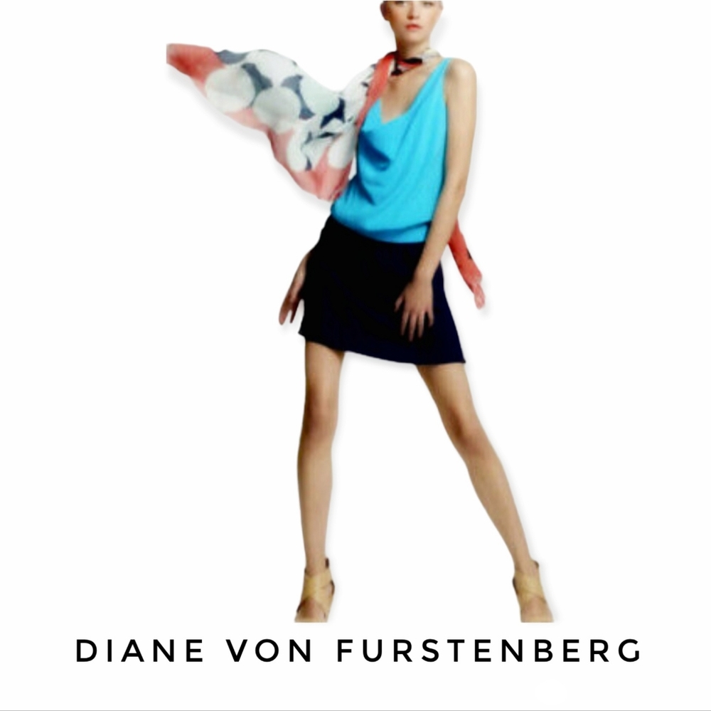 Diane von Furstenberg Lou colorblock Topaz/ Deep Cove draped neck mini dress 2